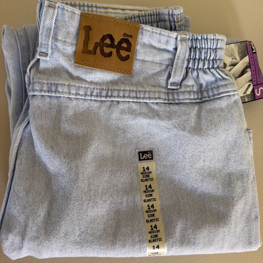 NWT Vintage Lee Womens USA made Jeans 14 Cotton Relaxed High Rise Elastic Waist